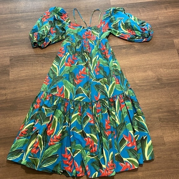 ⭐️ FARM Rio Dream Garden Midi Dress Puff Sleeve⭐️sz xs - Picture 5 of 7